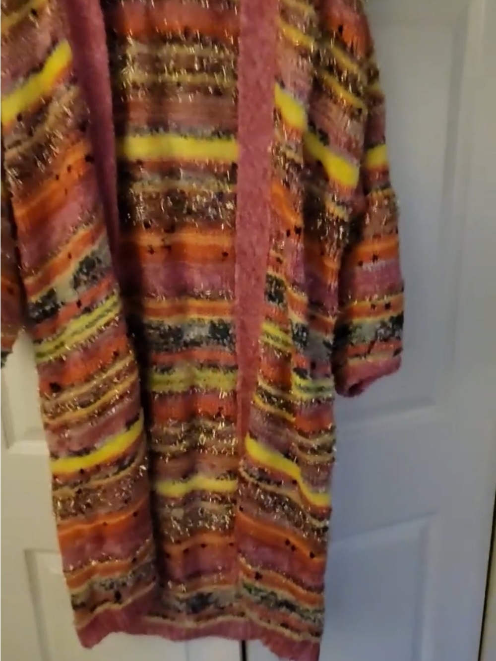 Anthropologie Pink Multi-Color Long Open Cardigan Juliette - Picture 7 of 9